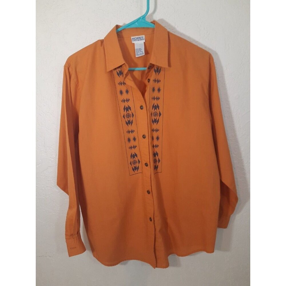 Vintage Koret city blues Button Up Long Sleeve Shirt orange Sz Med orange boho